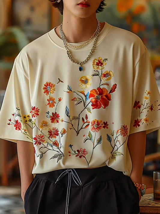 Retro Flower Print Oversize Tee