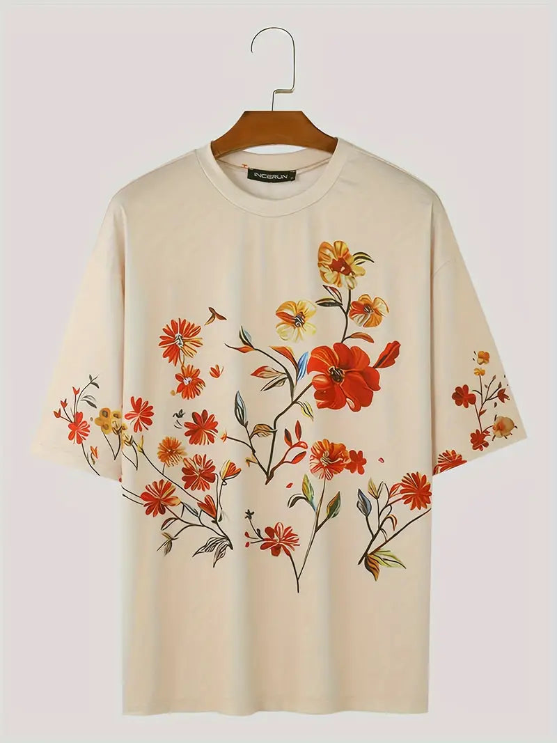 Retro Flower Print Oversize Tee