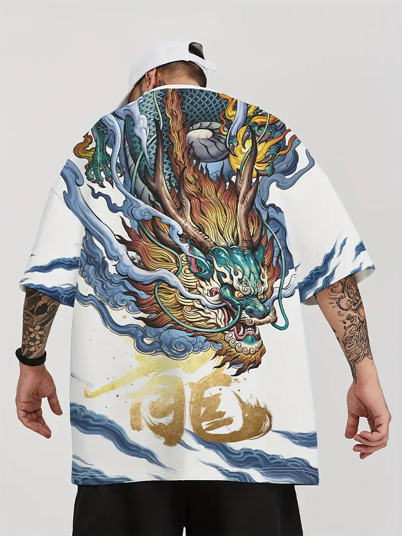 Dragon Print Oversize Crew Neck Tee