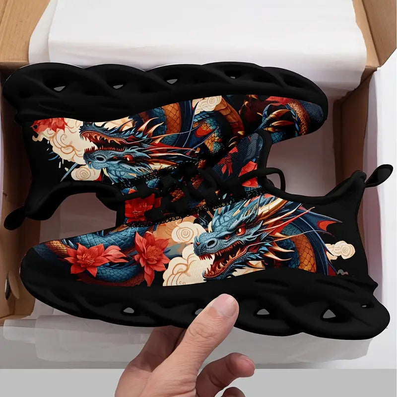 Dragon Print Mesh Sneakers