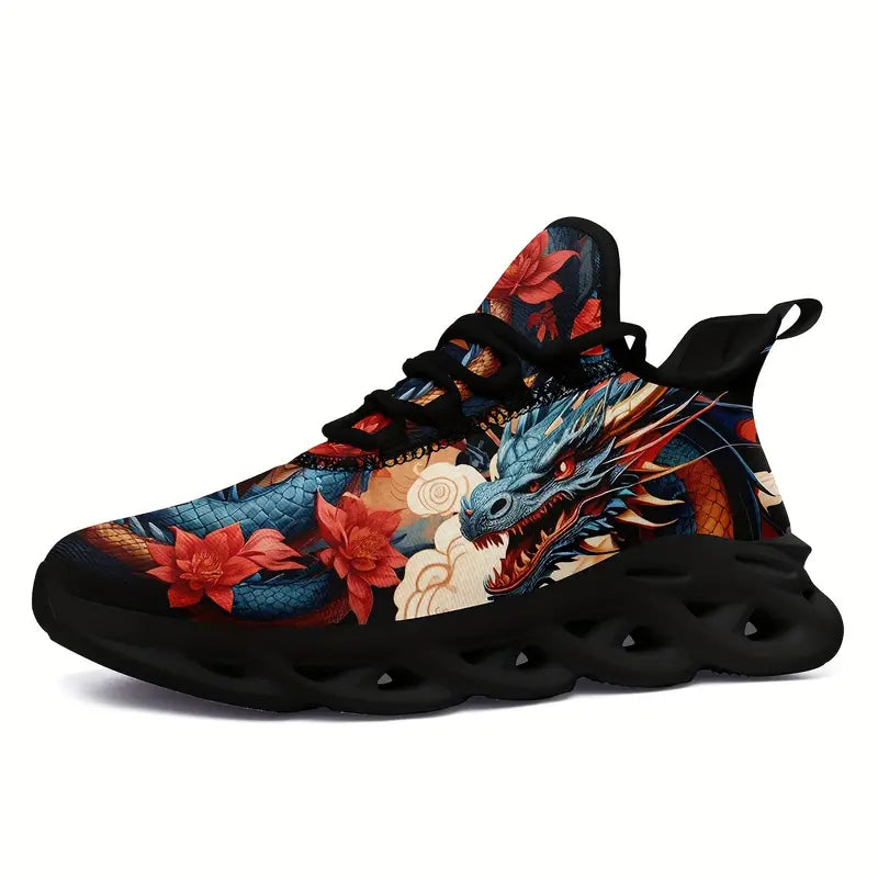 Dragon Print Mesh Sneakers