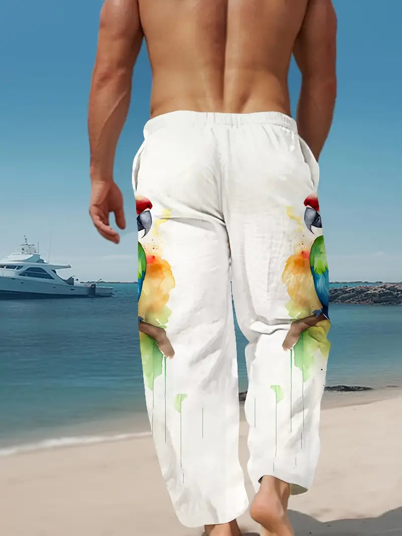 3D Parrot Print Casual Pant's