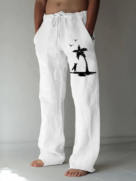 Coconut Tree & Seagull Print Casual Pant's