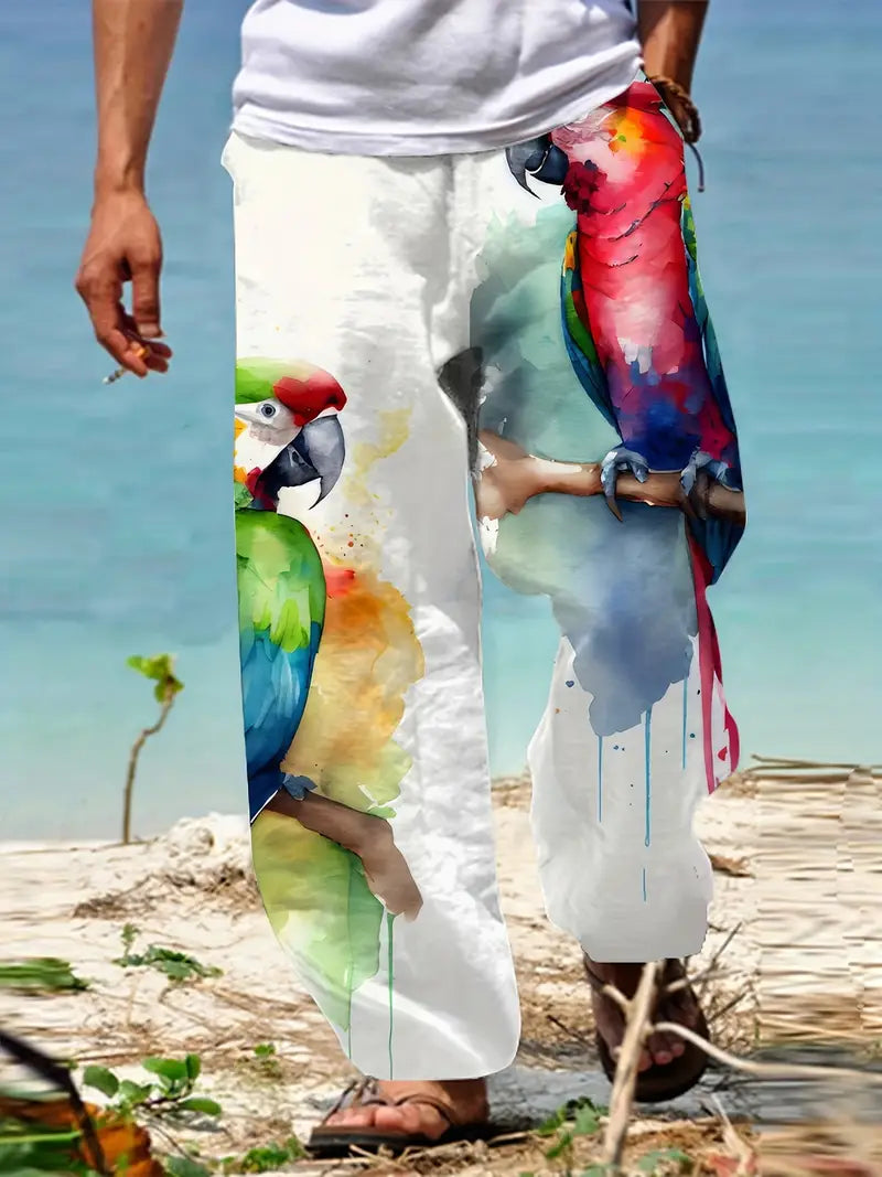 3D Parrot Print Casual Pant's