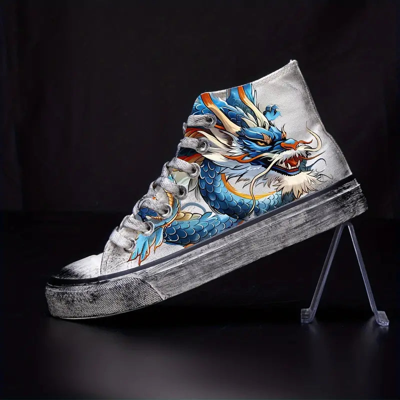 Dragon Print High-Top Canvas Sneakers