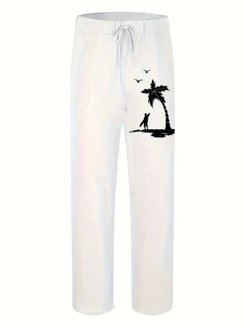 Coconut Tree & Seagull Print Casual Pant's