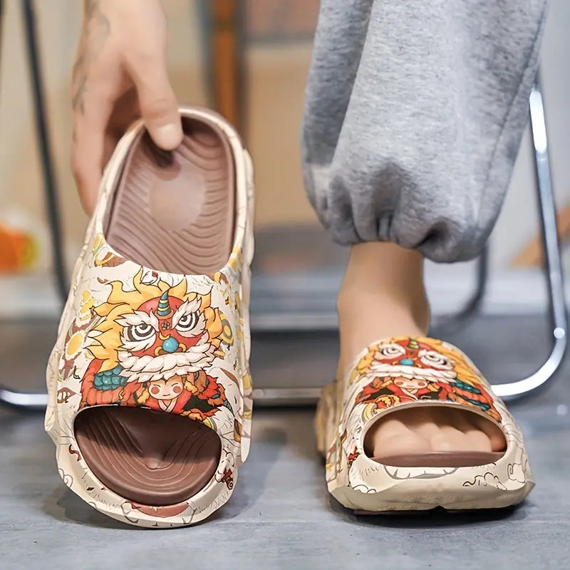 Kirin Pattern Open Toe Slippers