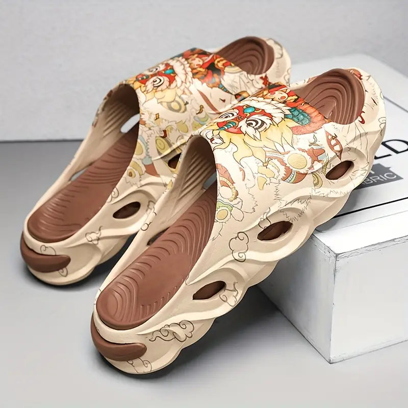 Kirin Pattern Open Toe Slippers